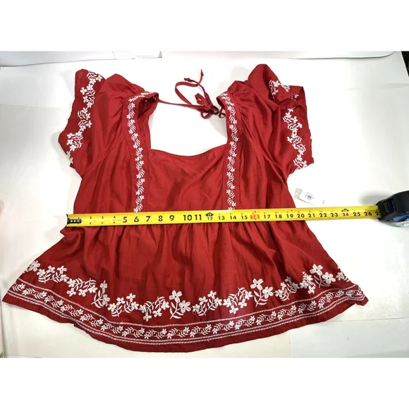 Old Navy‎ Shirt Womens XL Embroidered Floral Peasant Boho Top Short Sleeve - Picture 8 of 15
